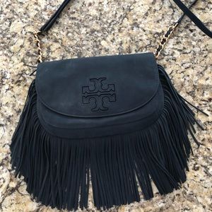 SOLD!!! Tory  burch navy suede fringe bag